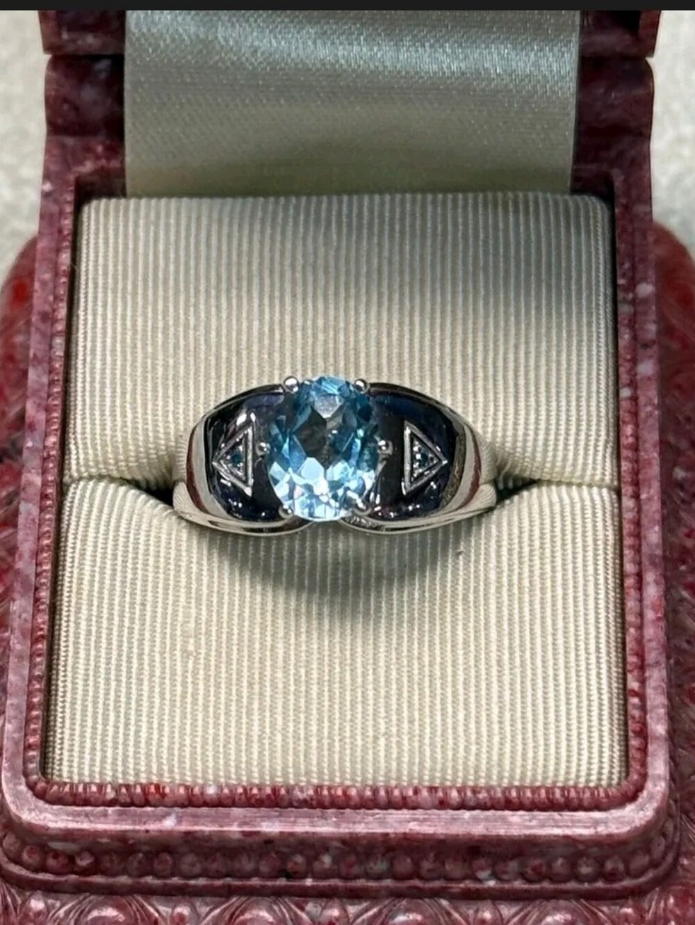 Sterling Silver Blue Topaz Blue Diamond Accent Ring SZ 7